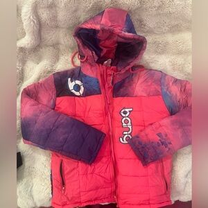 BANG! Colorblock Puffer Jacket in Pink & Purple- large NWT!